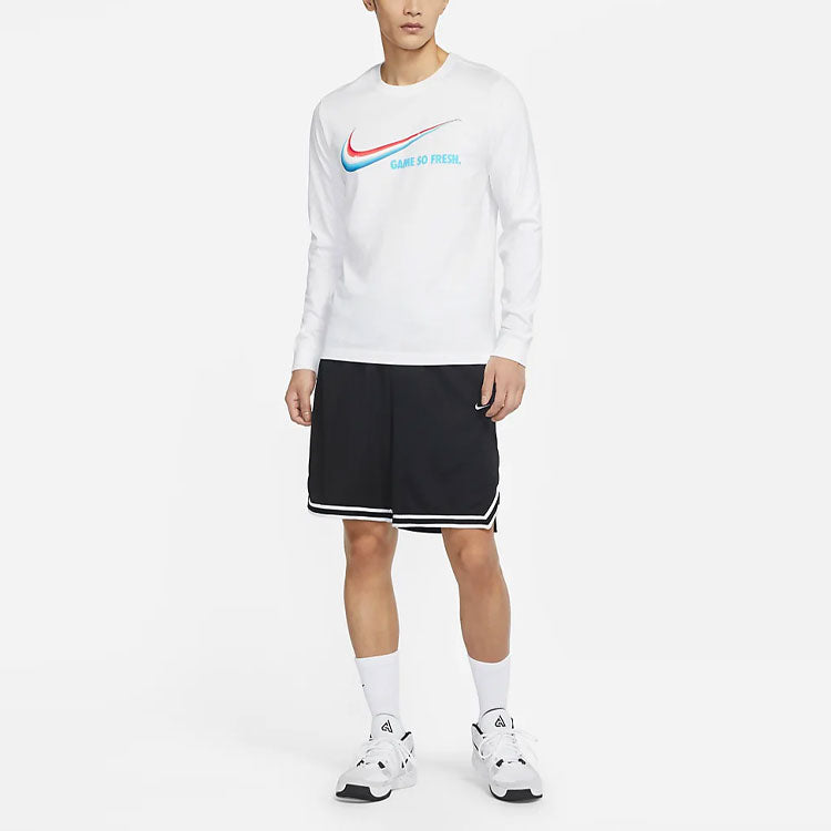 Nike Game So Fresh Printing Sports Round Neck Long Sleeves White DN2998-100