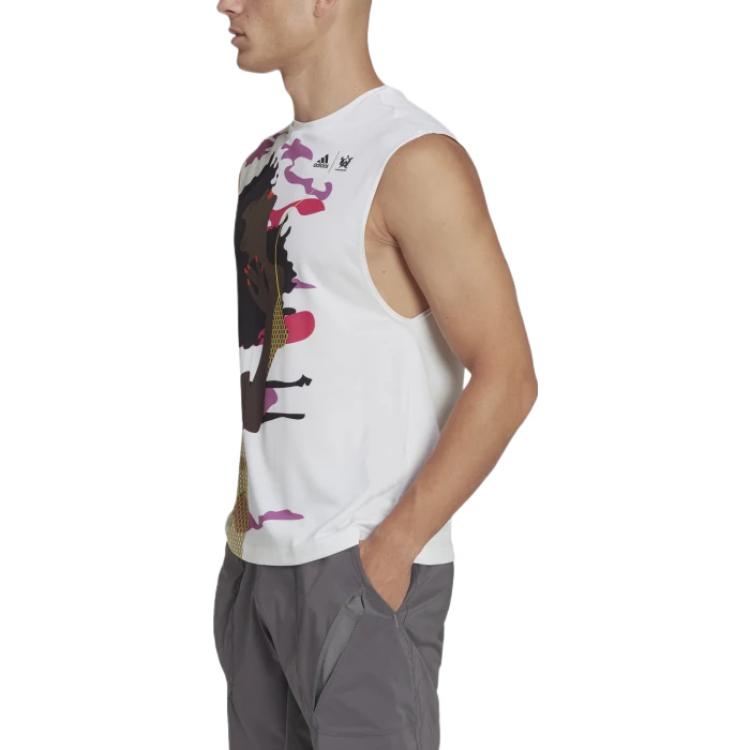 adidas Printing Pattern Round Neck Pullover Sleeveless White Vest HN9440