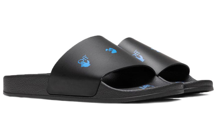Off-White Logo Printing Fashion Casual Black Slippers 'Black Blue' OMIC001R21MAT0011045