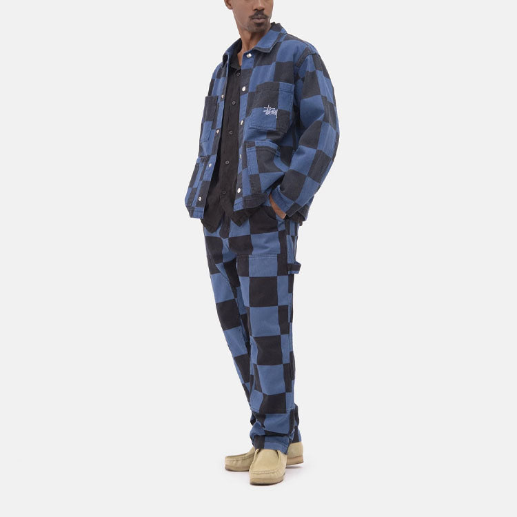 Stussy Unisex Big OL Check Chore Coat Jacket Blue 115573