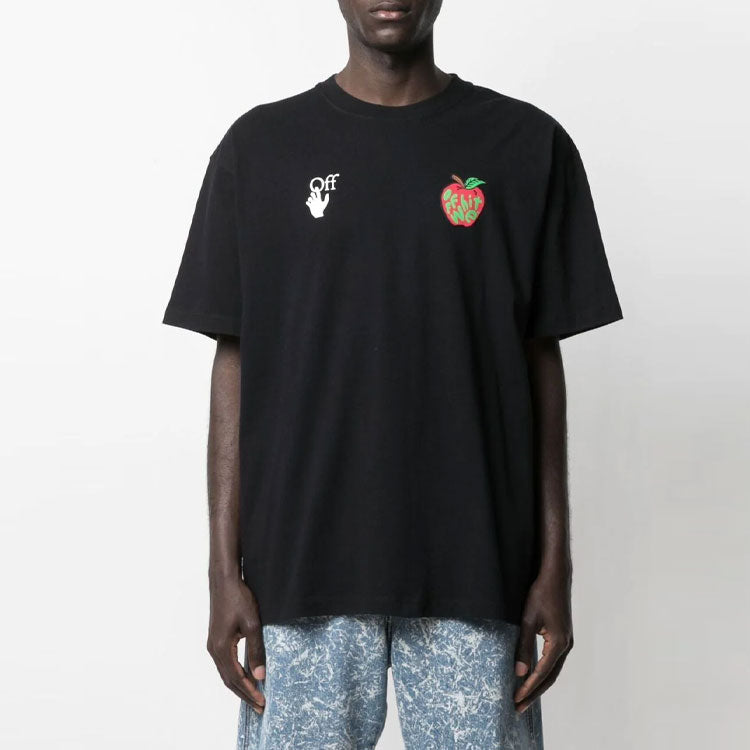 Off-White Apple Printing Arrow Short Sleeve Loose Fit Black OMAA038S21JER0151025