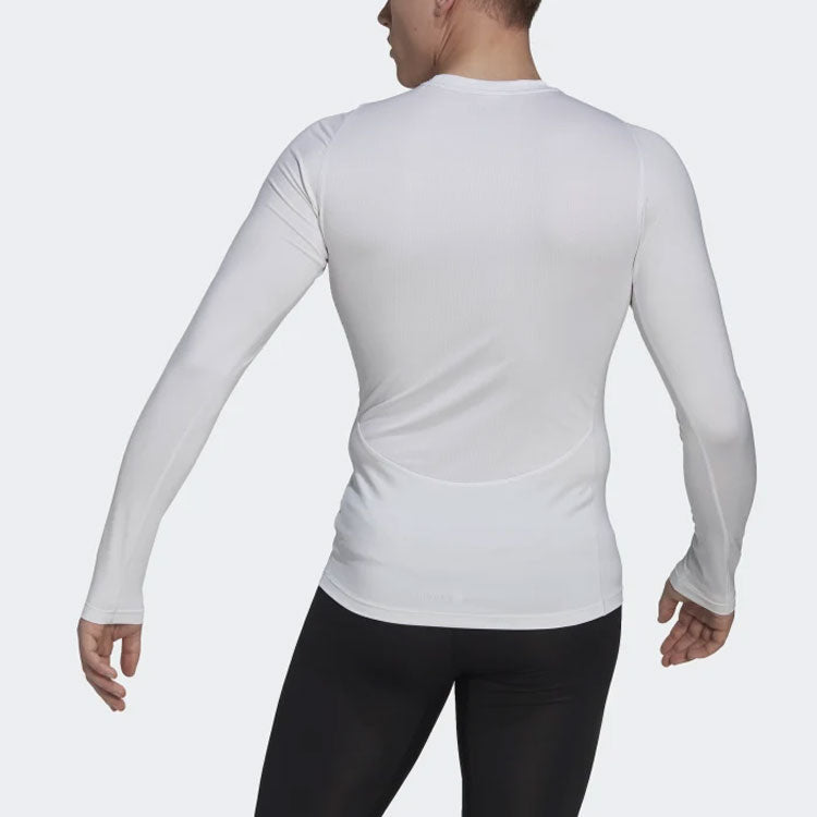 Men's adidas Training Techfit Solid Color Training Long Sleeves White T-Shirt HJ9926