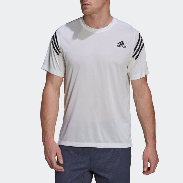 Men's adidas Stripe Logo Printing Round Neck Pullover Short Sleeve Japanese Version White T-Shirt HC2764