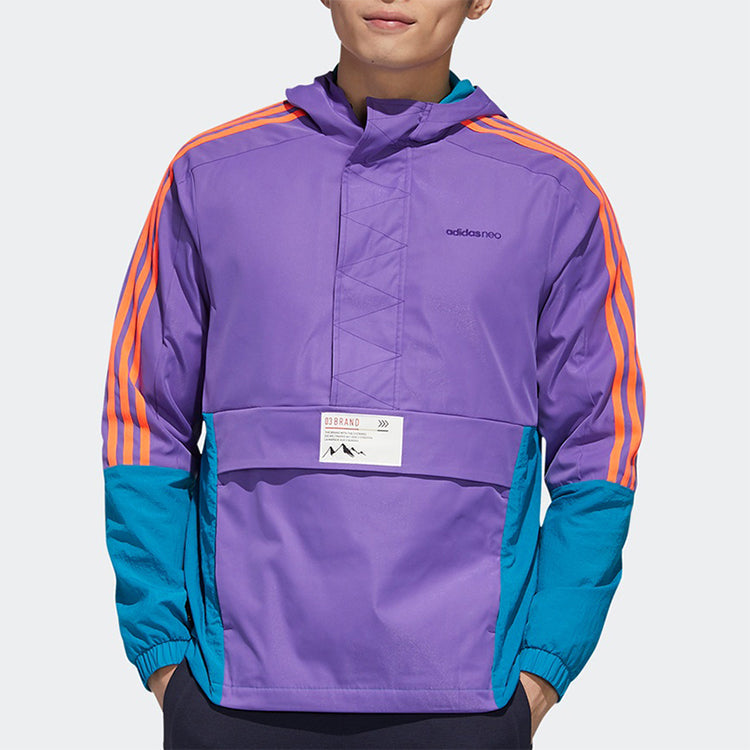adidas neo M Ss Cs Wb Zipper Cardigan Windproof Colorblock Sports Hooded Jacket Purple GM2280