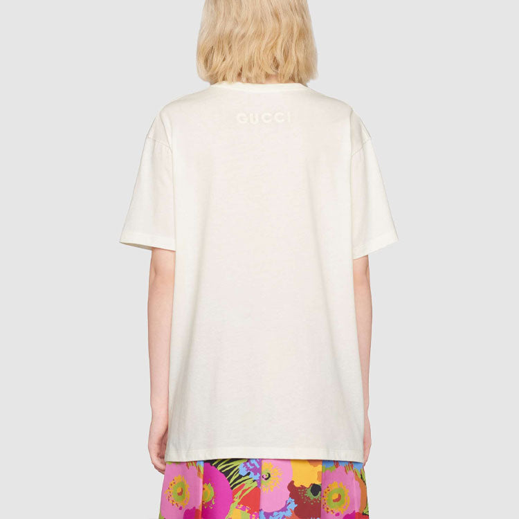 (WMNS) Gucci Ken Scott Flowers Printing Loose Round Neck Short Sleeve White T-Shirt 615044-XJDBQ-9095