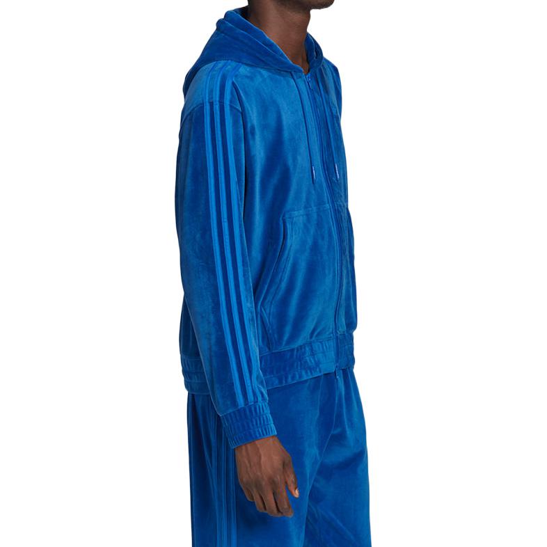 Men's adidas originals FW22 Solid Color Logo Embroidered Hooded Track Jacket Blue H55893