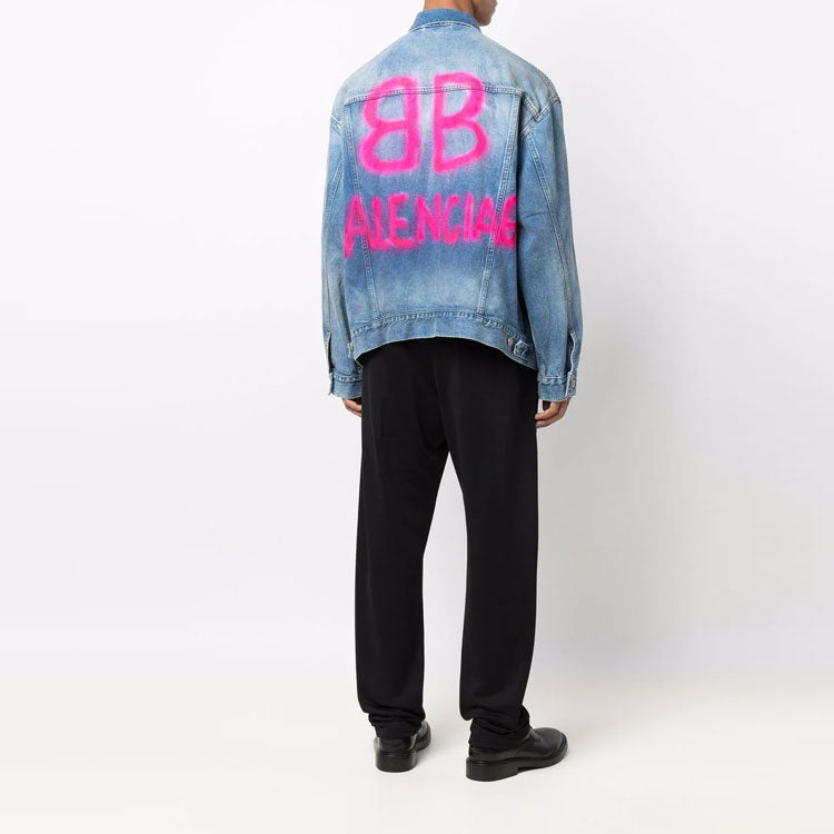 Balenciaga BB Sprayed Denim Jacket Large Fit 'Electric Blue Fuchsia' 678354TCW030406