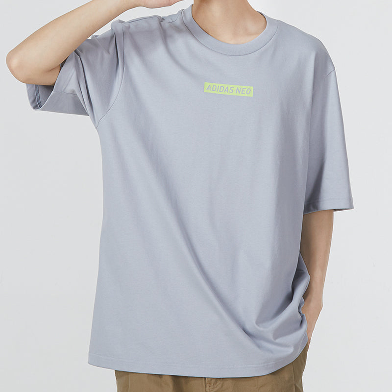Men's adidas neo Alphabet Pattern Printing Athleisure Casual Sports Round Neck Short Sleeve Light Silver T-Shirt HC9718
