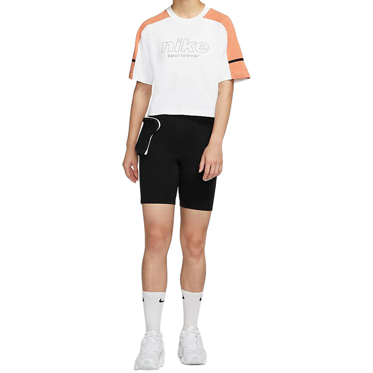 (WMNS) Nike Sportswear Short Sleeve Tops 'White Orange' CU6393-100