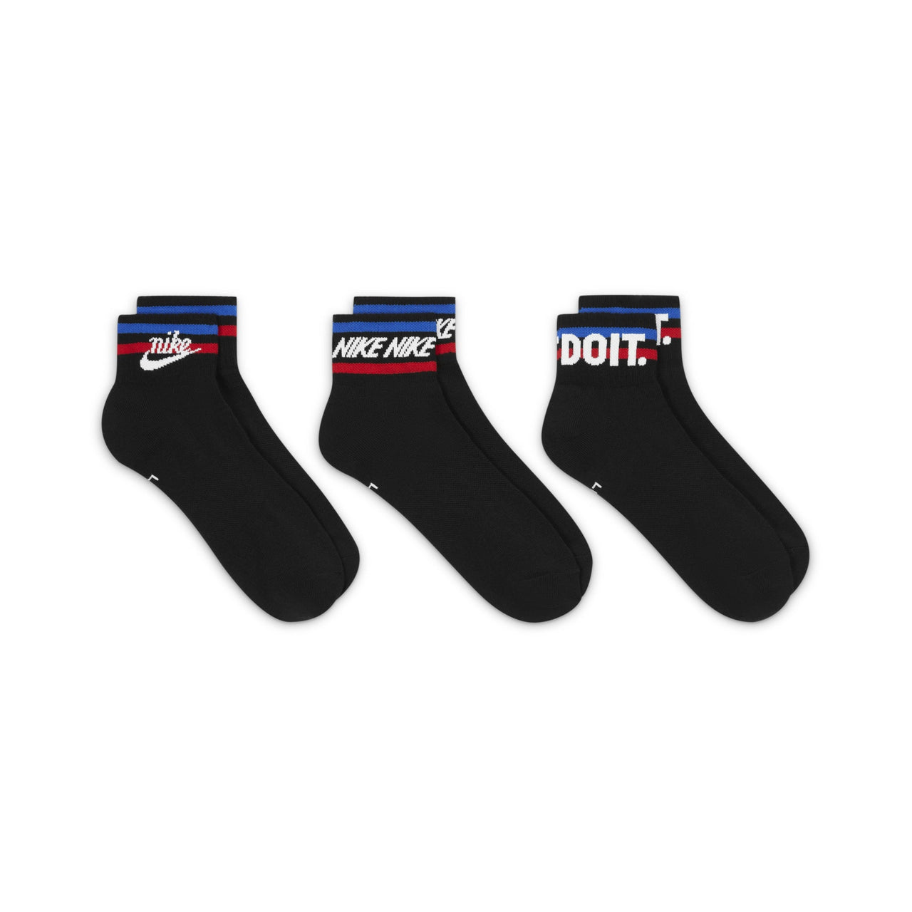 Nike Everyday Ankle Alphabet Logo Pattern Casual Sports Socks 3 Pairs Black DX5080-010
