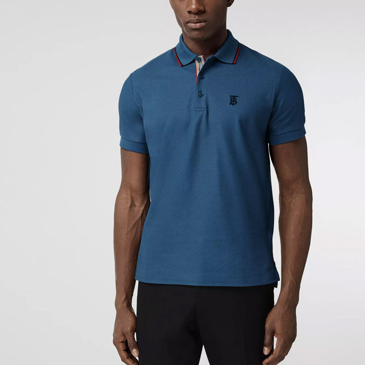 Burberry SS21 Pattern Net Cotton Polo Male Blue 80393141