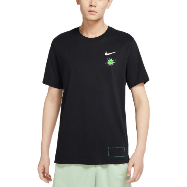Men's Nike SS22 Cartoon Sun Hand Printing Pattern Alphabet Round Neck Short Sleeve Black T-Shirt DV3189-010