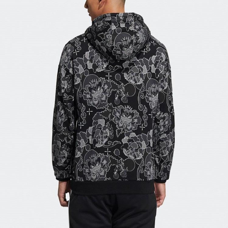adidas Aop Hoody Printing Casual Sports Pullover Black GT6483