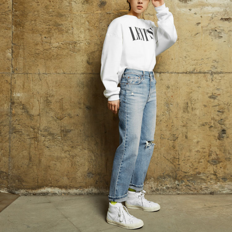 (WMNS) Levi's Short Casual Fleece Lined T-Shirt 'White' 85283-0000