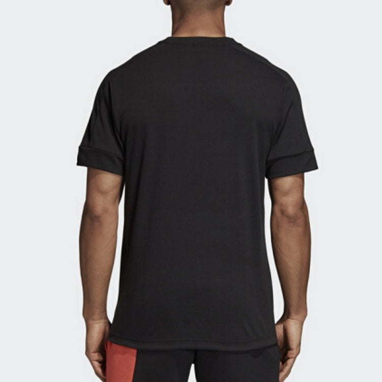 Men's adidas Large Logo Printing Round Neck Pullover Short Sleeve Black T-Shirt CY9874