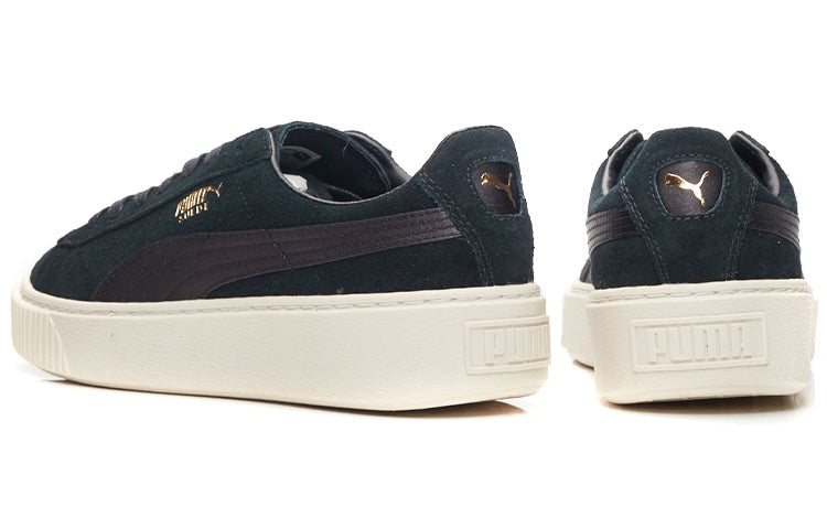 (WMNS) PUMA Suede Platform Satin 'Black White Gold' 365828-05