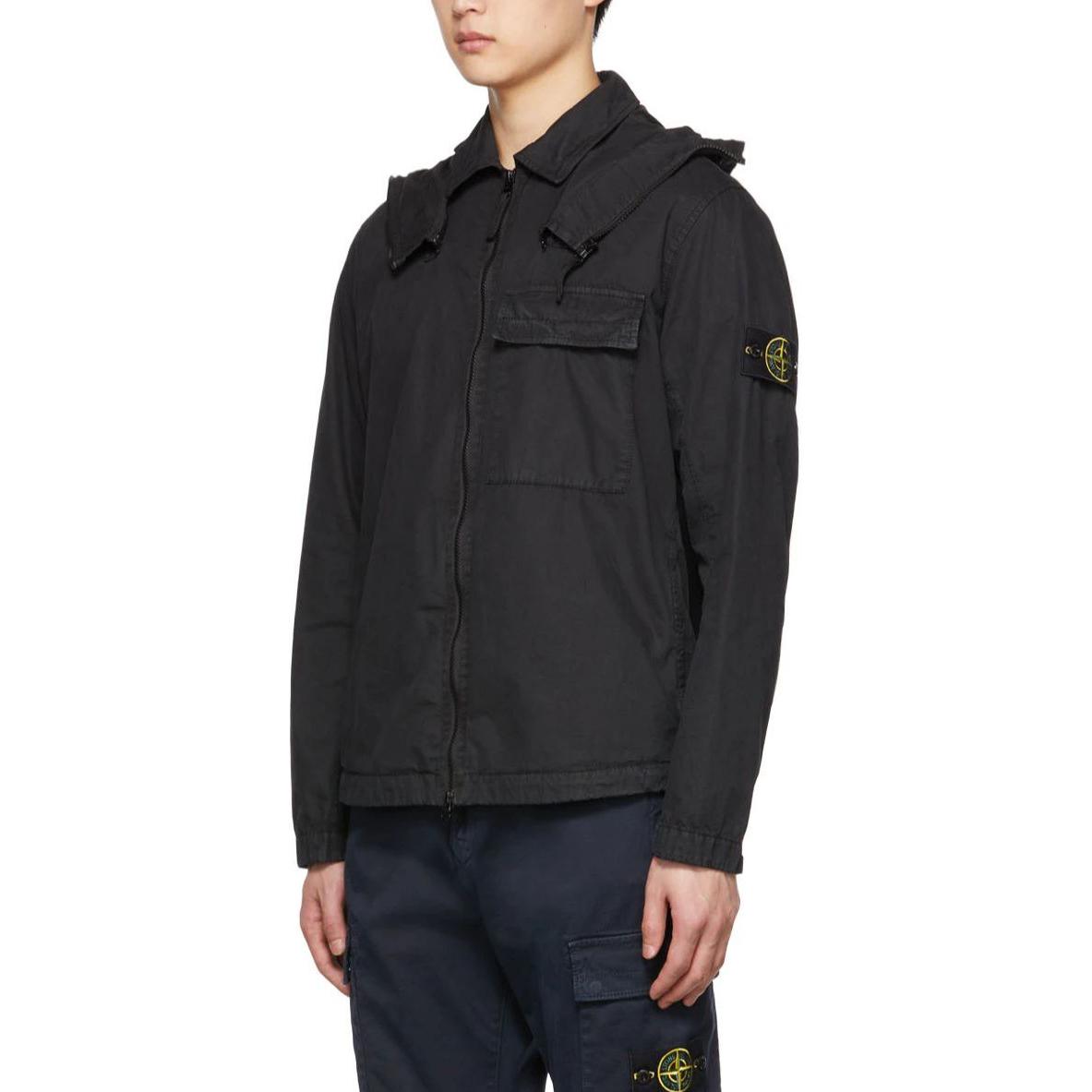STONE ISLAND Cotton 1 Pocket Hooded Overshirt 'Black' 7715114WN-V0129