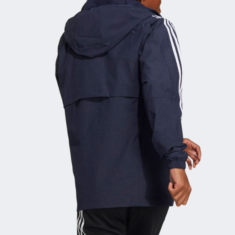 Men's adidas Contrasting Colors Stripe Sports Hooded Jacket Legendary Ink Blue HC9956