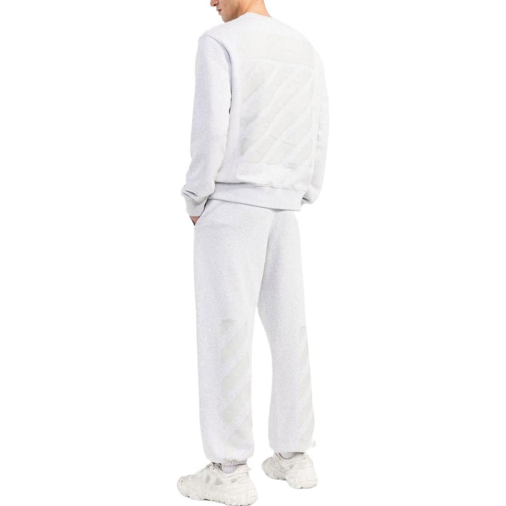 Men's Off-White SS22 Solid Color Stripe Printing Round Neck Long Sleeves Version White OMBA057F22FLE0020808