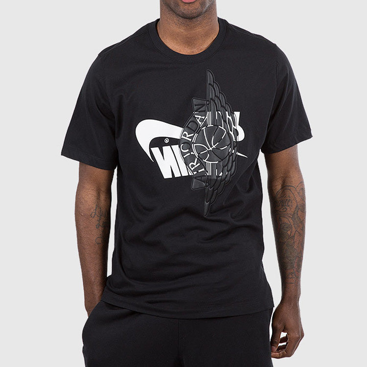 Air Jordan Wings logo Printing Short Sleeve Black AO0601-011