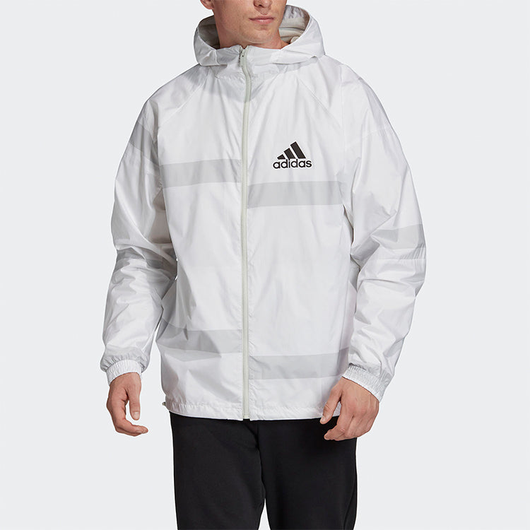 adidas logo Printing Colorblock Casual Hooded Jacket White FI4654