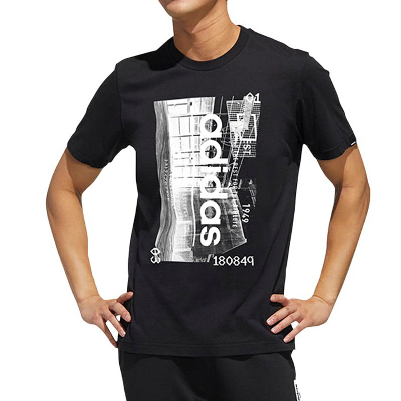 adidas M Stdm Gr T logo Printing Athleisure Casual Sports Round Neck Short Sleeve Black FM6260