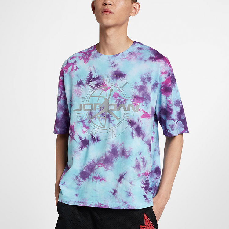Men's Air Jordan Brand Tie Dye Printing Basketball Sports Short Sleeve Purple T-Shirt CD9661-100