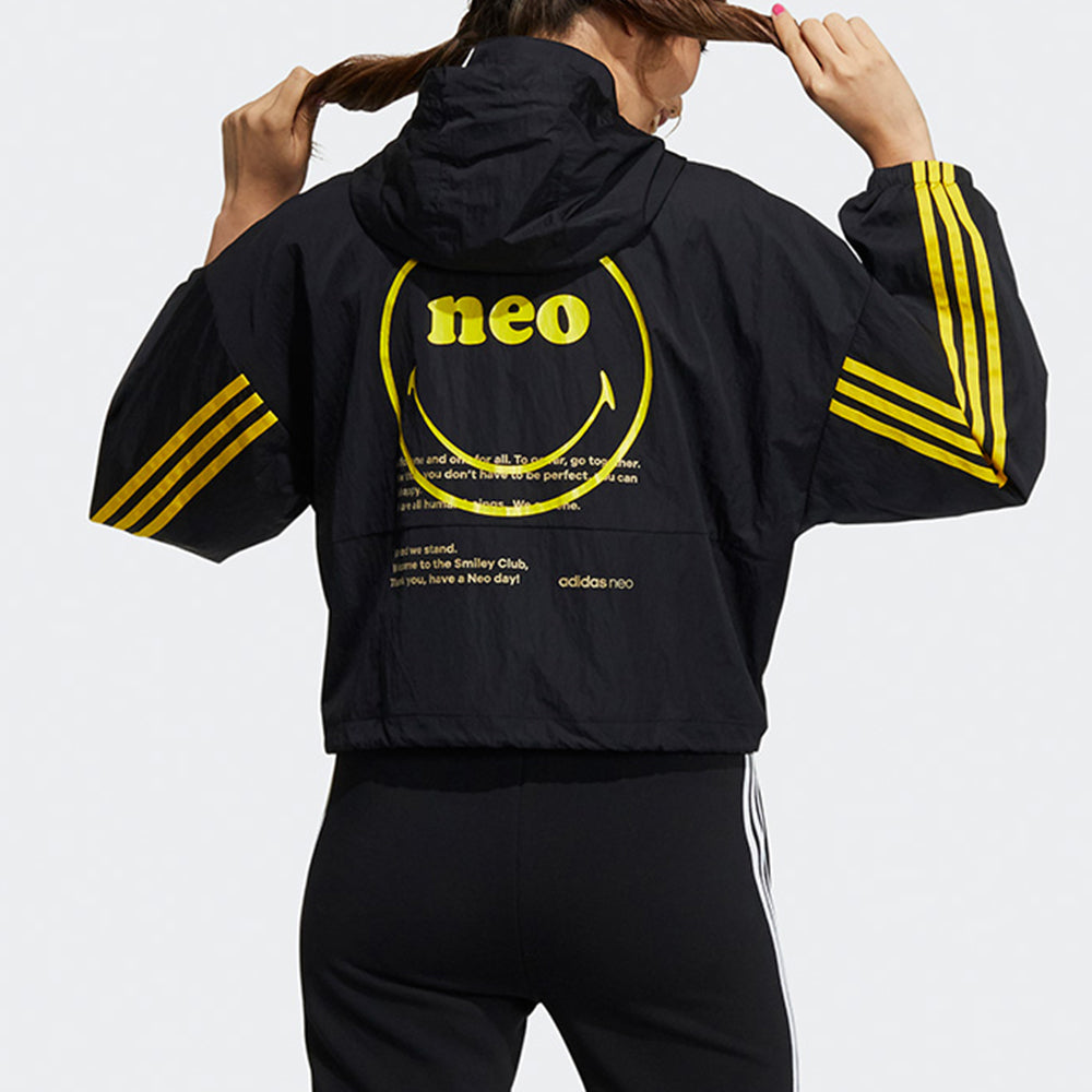 (WMNS) adidas Neo x SMILEY Csmly Windbreaker Jacket 'Black Yellow' HE7953