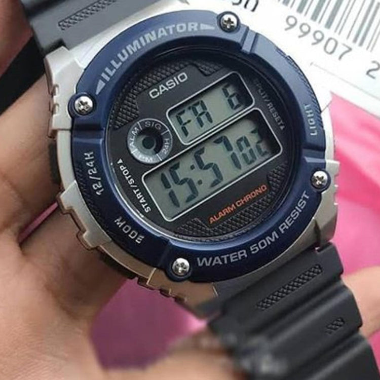 Men's CASIO Multifunction Retro Watch Resin Tape 50 waterproof LED Mens Black Digital W-216H-2AVDF