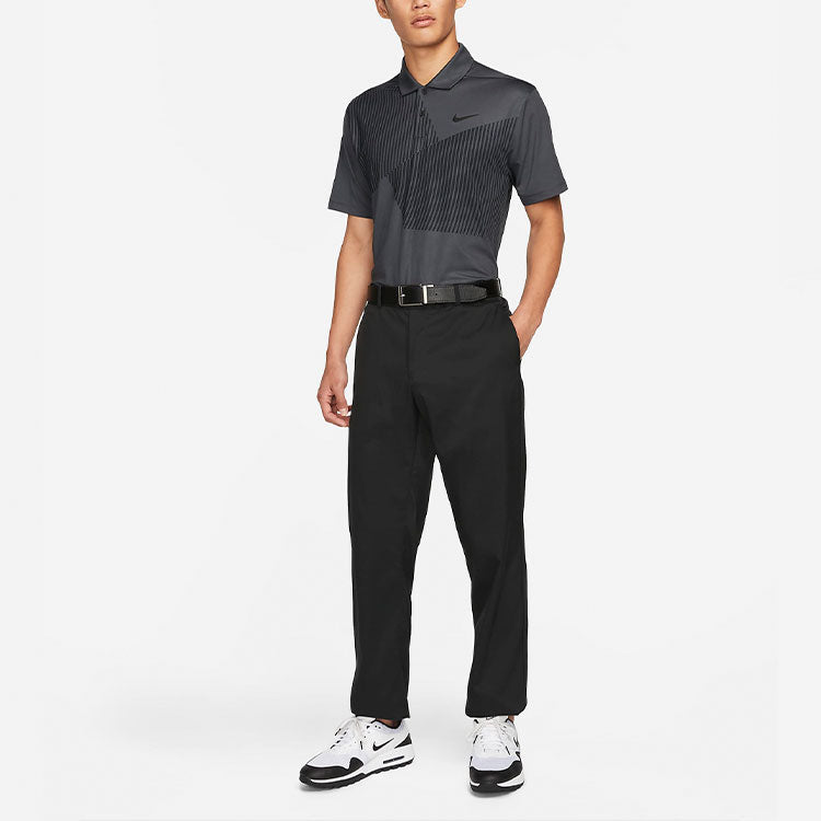 Men's Nike Logo Printing Stripe Half-Fastening Pullover Short Sleeve Dark Grey Polo Shirt DN2258-070