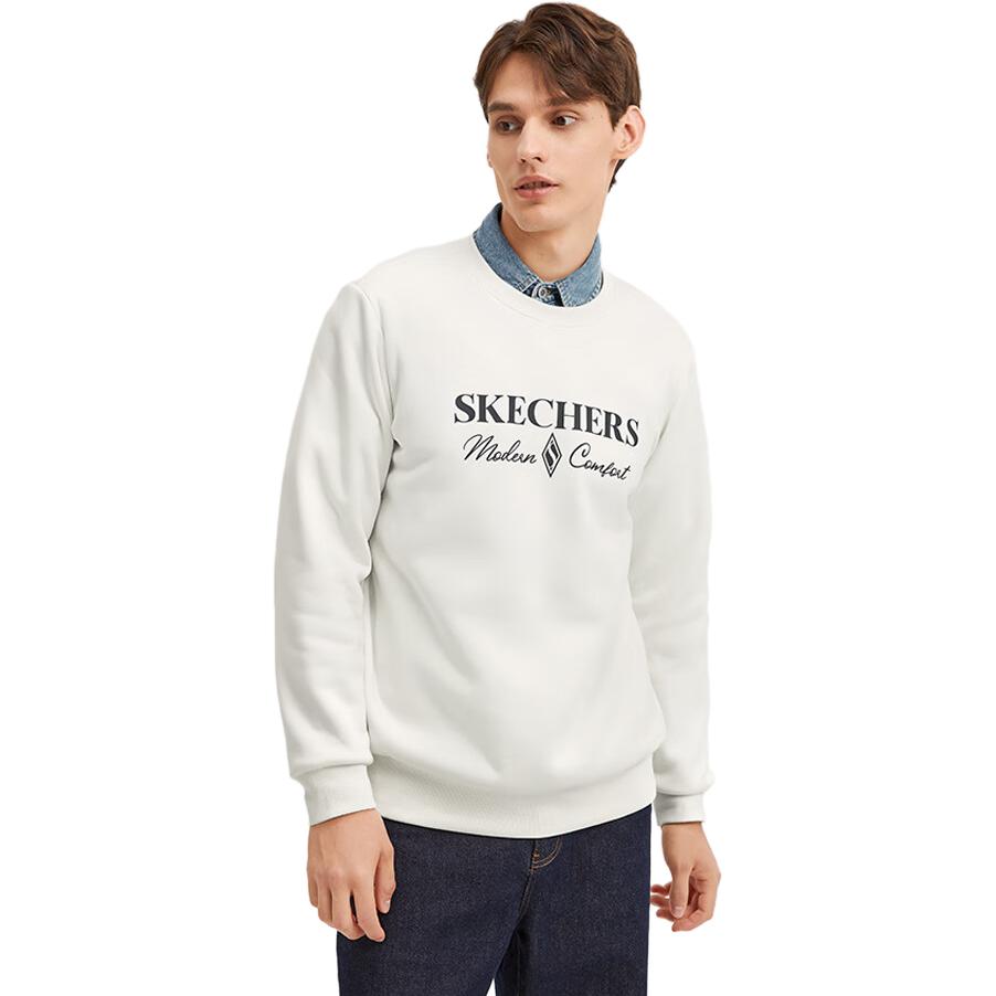 Skechers Diamond Series Letter Printed Crew Sweater 'White Black' L423M173-0074