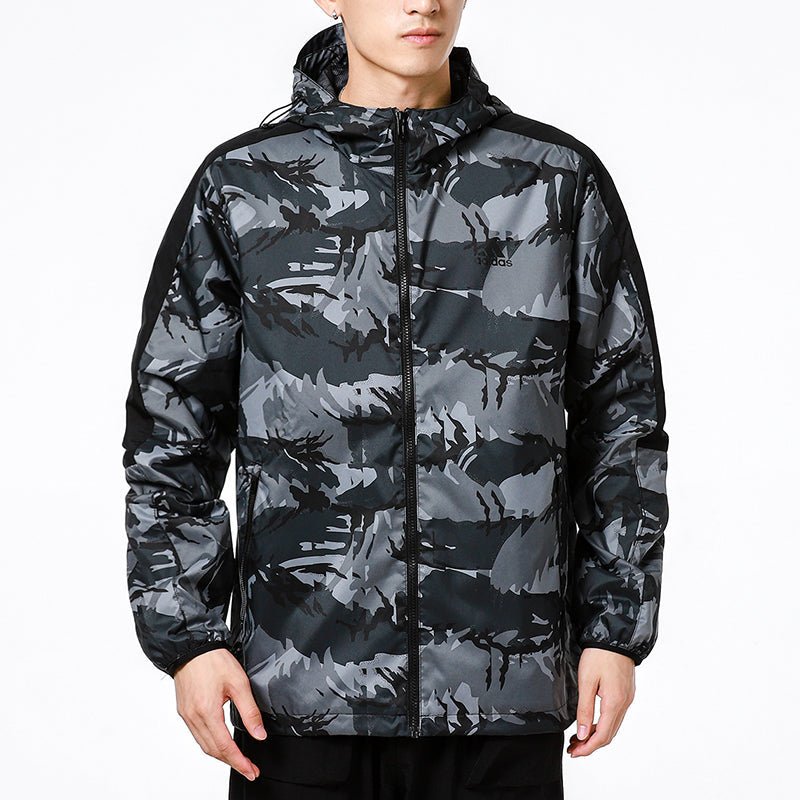 adidas Camouflage Sports hooded Casual Running Jacket Black H40232