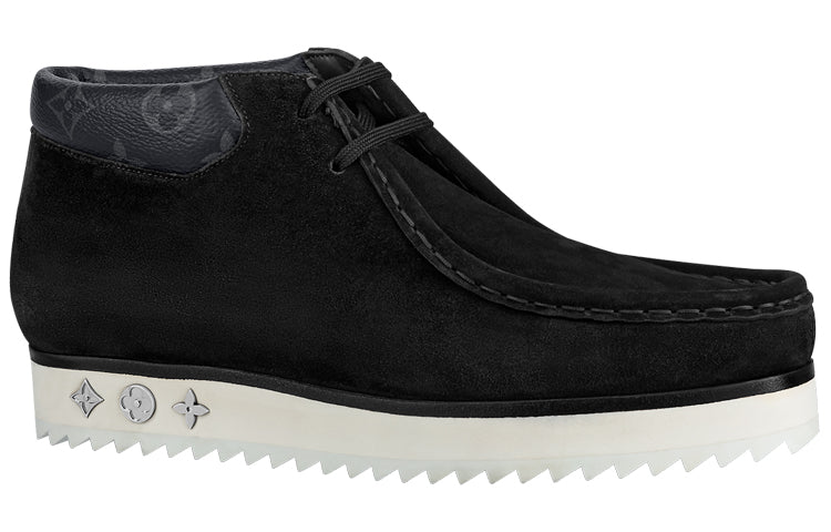 LOUIS VUITTON Mods Ankle Boots 'Black Suede with Faded Monogram Collar' 1A8JSZ