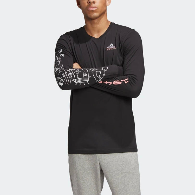 adidas Graffiti Printing Sports Round Neck Long Sleeves Black FN1717