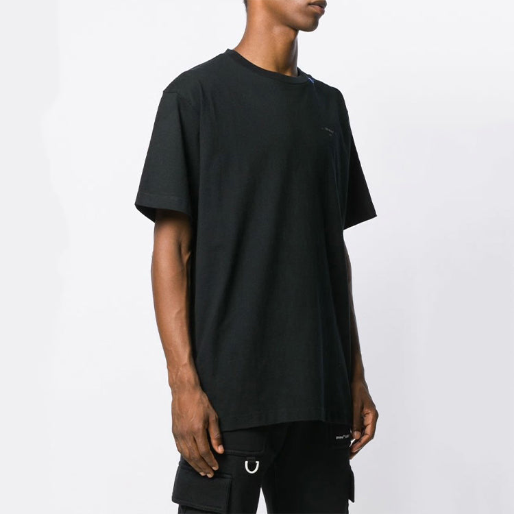 Off-White Unfinished Loose Round Neck Short Sleeve Black OMAA038E191850031091