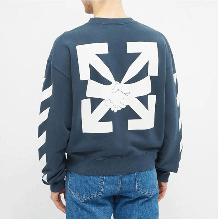 Men's Off-White SS21 Logo Printing Stripe Round Neck Loose Fit Blue 0MBA035F20FLE0034901