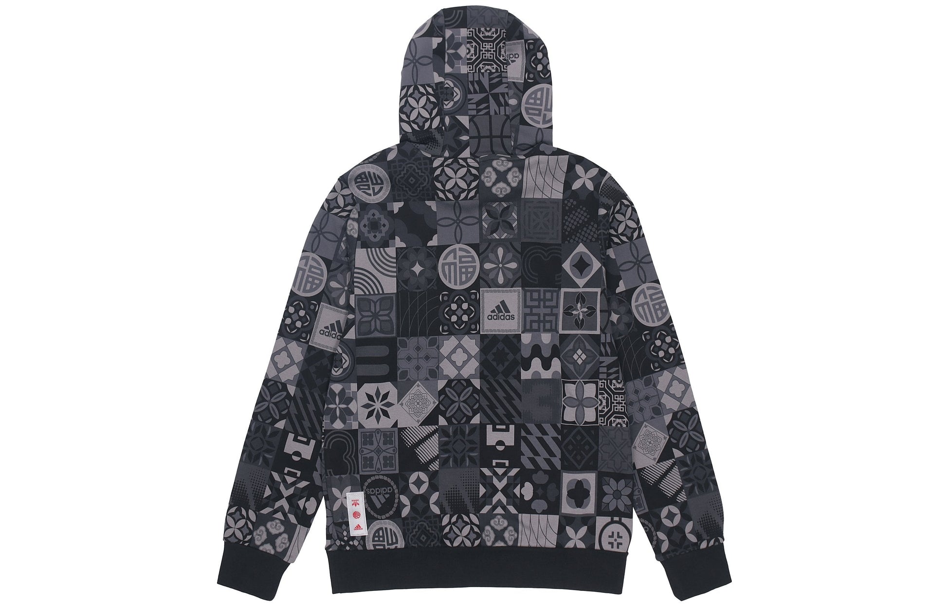 Men's adidas Cny Aop Hood Pattern Full Print Sports Black HC0271