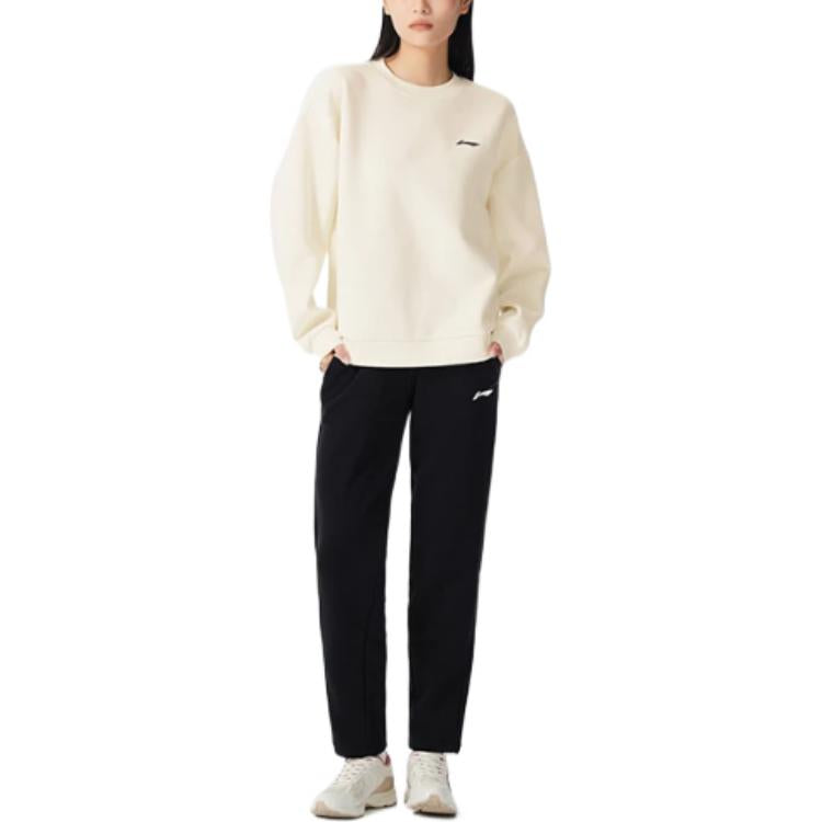 Li-Ning Gym Series Logo Printing Sports Round Neck Pullover Hoodie White AWDS020-6
