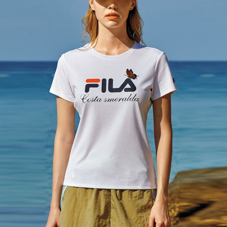 (WMNS) FILA Logo Alphabet Printing Short Sleeve White F11W028115F-WT