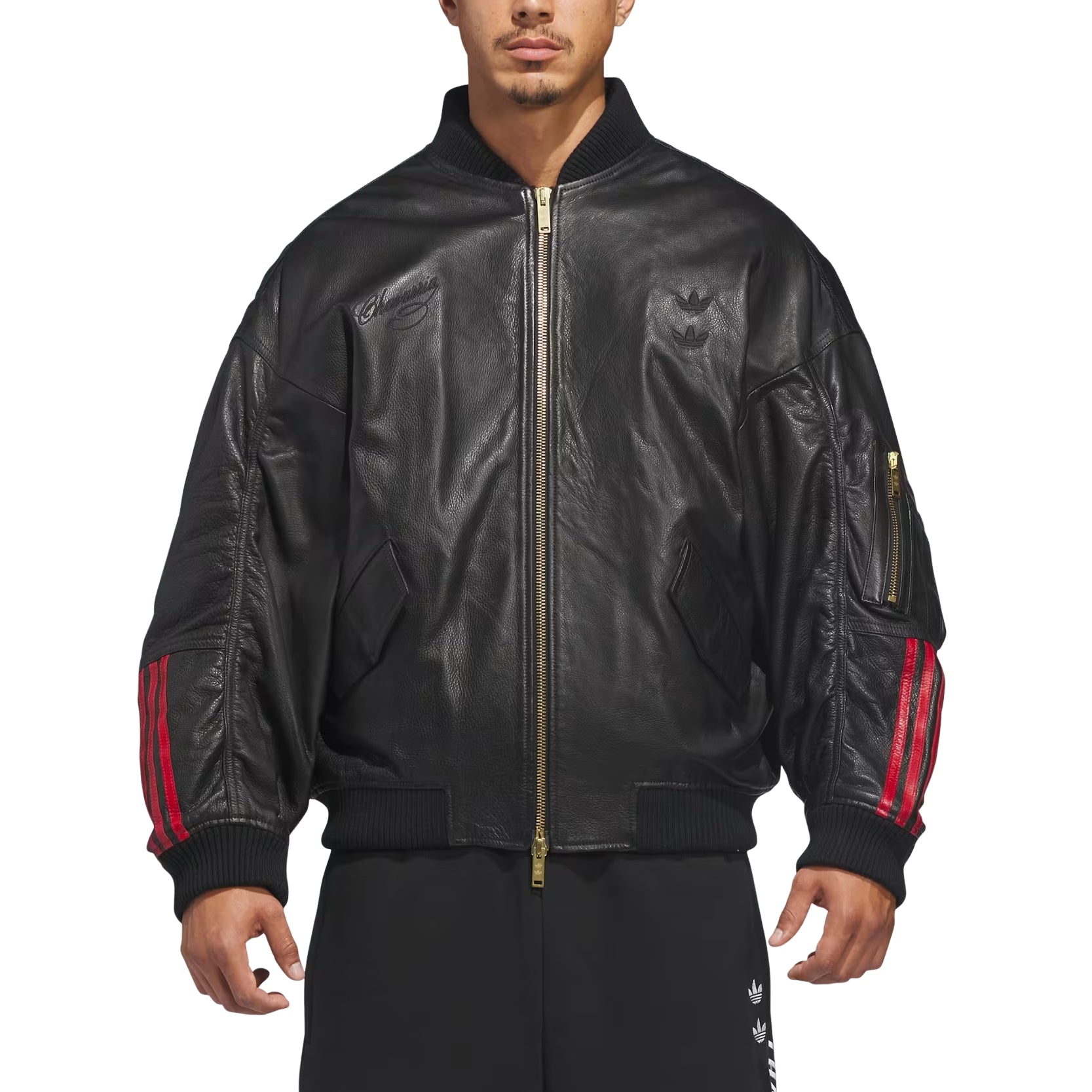 adidas x Chavarria Leather Bomber Jacket 'Black' KD9356