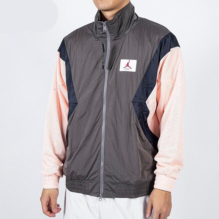 Air Jordan Flight Casual Sports Long Sleeve Stand Collar Jacket Grey/Pink AO0556-272