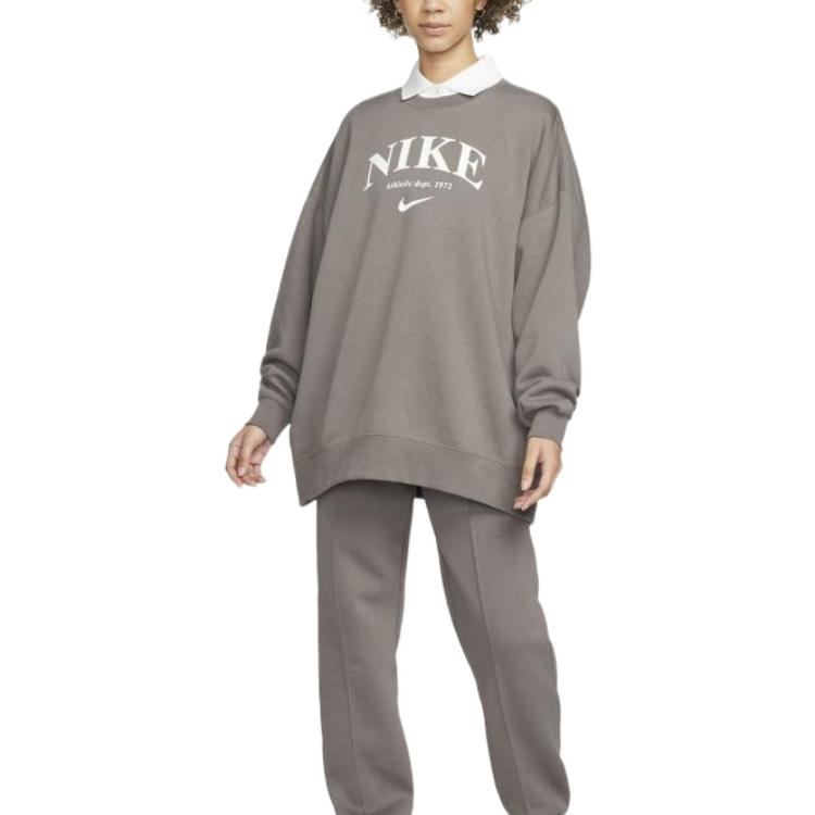 (WMNS) Nike Essential Fleece Oversized Crew Sweatshirt 'Grey Stone' DQ5106-289