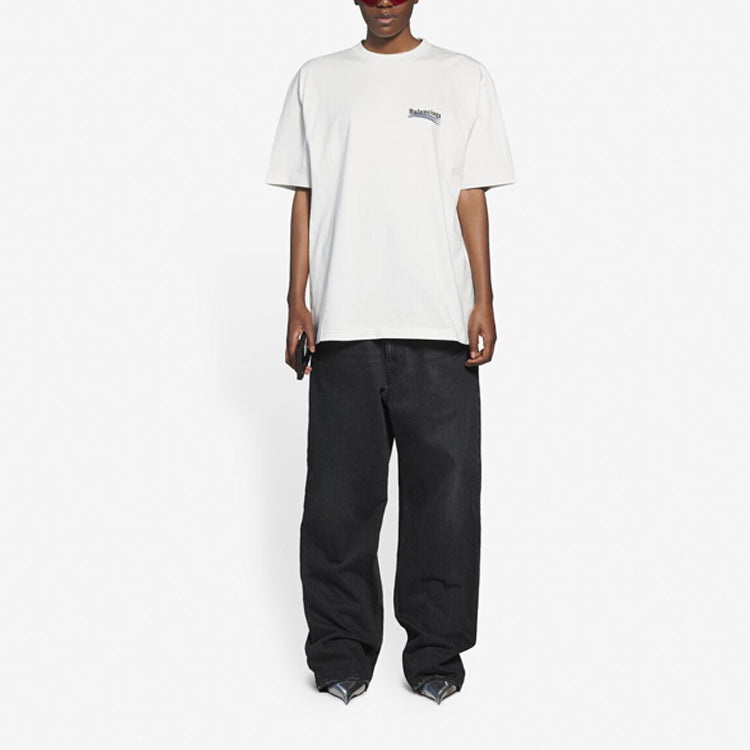 (WMNS) Balenciaga Political Campaign Large Fit Embroidery Round-neck 'White' 641655TKVJ19084
