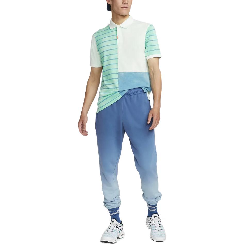 Men's Nike Stripe Splicing Lapel Short Sleeve Mint Green Polo Shirt DH0967-379