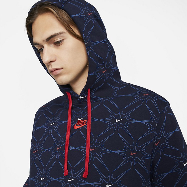 Nike All Over Logo Pullover Hoodie 'Navy Blue' DM7930-451