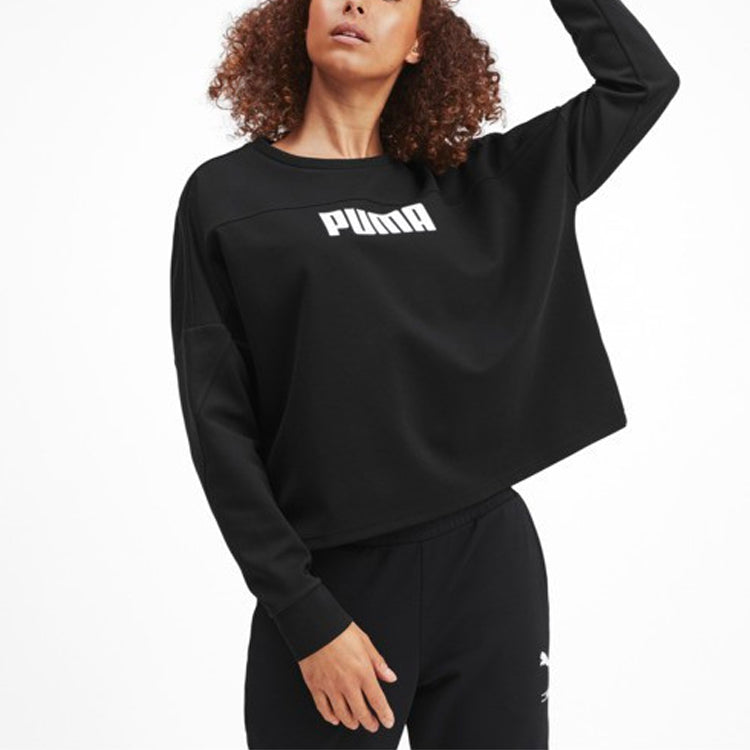 (WMNS) PUMA Logo Cropped Crew Sweater 'Black' 581069-01