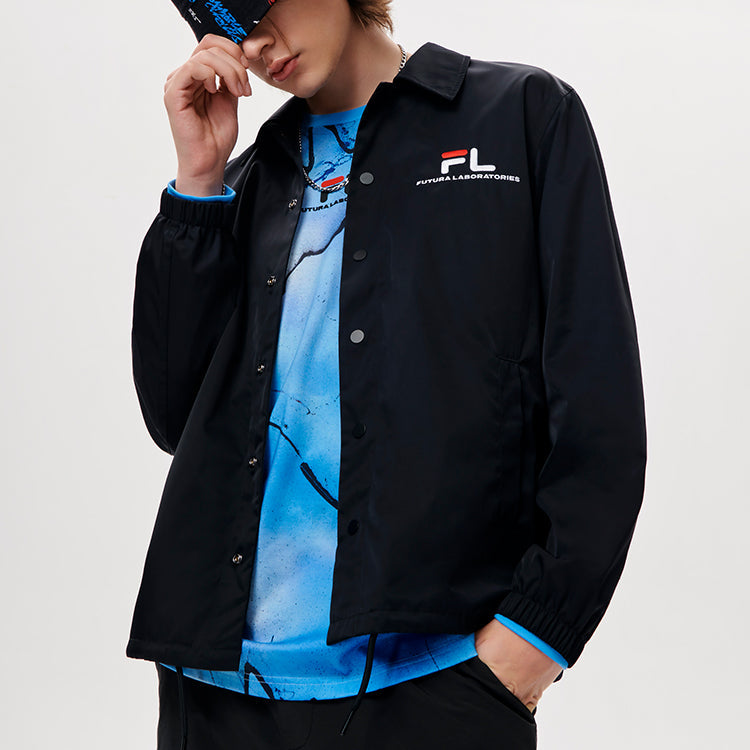 Men's FILA FUSION x FUTURA Crossover Pattern Printing Loose Coach Jacket Black T11M138703F-BK