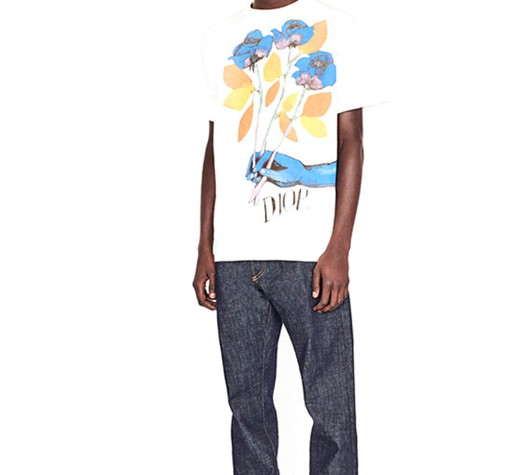Men's DIOR And Alex Foxton Printing Short Sleeve White 943J605B0554-085