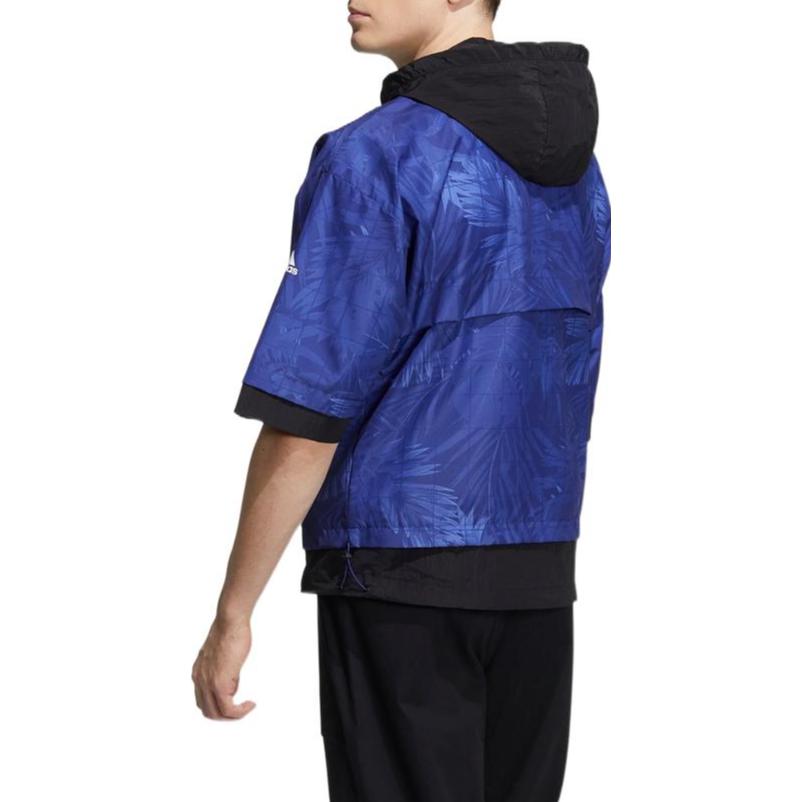 Men's adidas Splicing Design Pocket Detail Sports Hooded Jacket Navy Blue HE9927