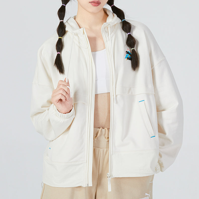 (WMNS) PUMA Logo V neck Sweatshirt 'White' 537524-65